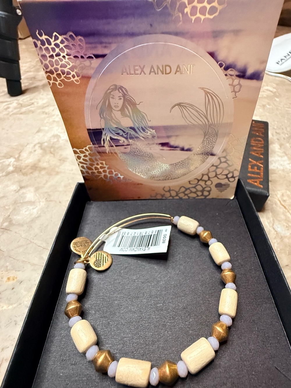Alex and Ani Gold and Cream Beaded Stretch Bracelet